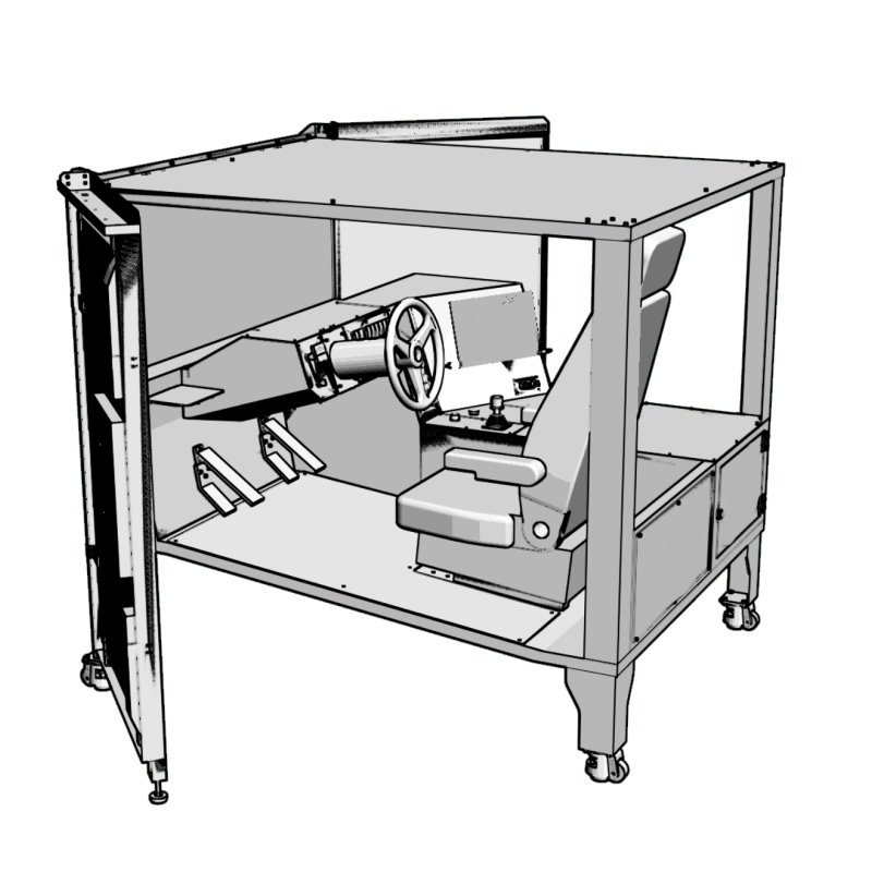 트랜스포터 시뮬레이터 – 실물과 동일한 하드웨어 기반 교육 장비, 3대 전면 모니터로 좌우 시야 확보, 안전한 실내 훈련과 친환경 운영 가능